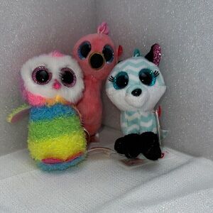Beanie Boo Keychains NWT -  Owl “Owen, Fox “Atlas” and Flamingo “Gilda”